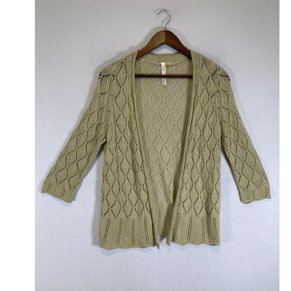 Cottagecore NY‎ Collection Womens PL Sage Diamond Crochet Open Cardigan Sweater